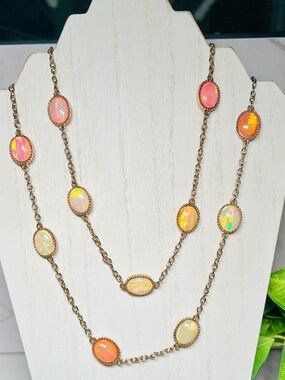 Opalescent Stone station necklace featuring oval bezel-set, double sided stones